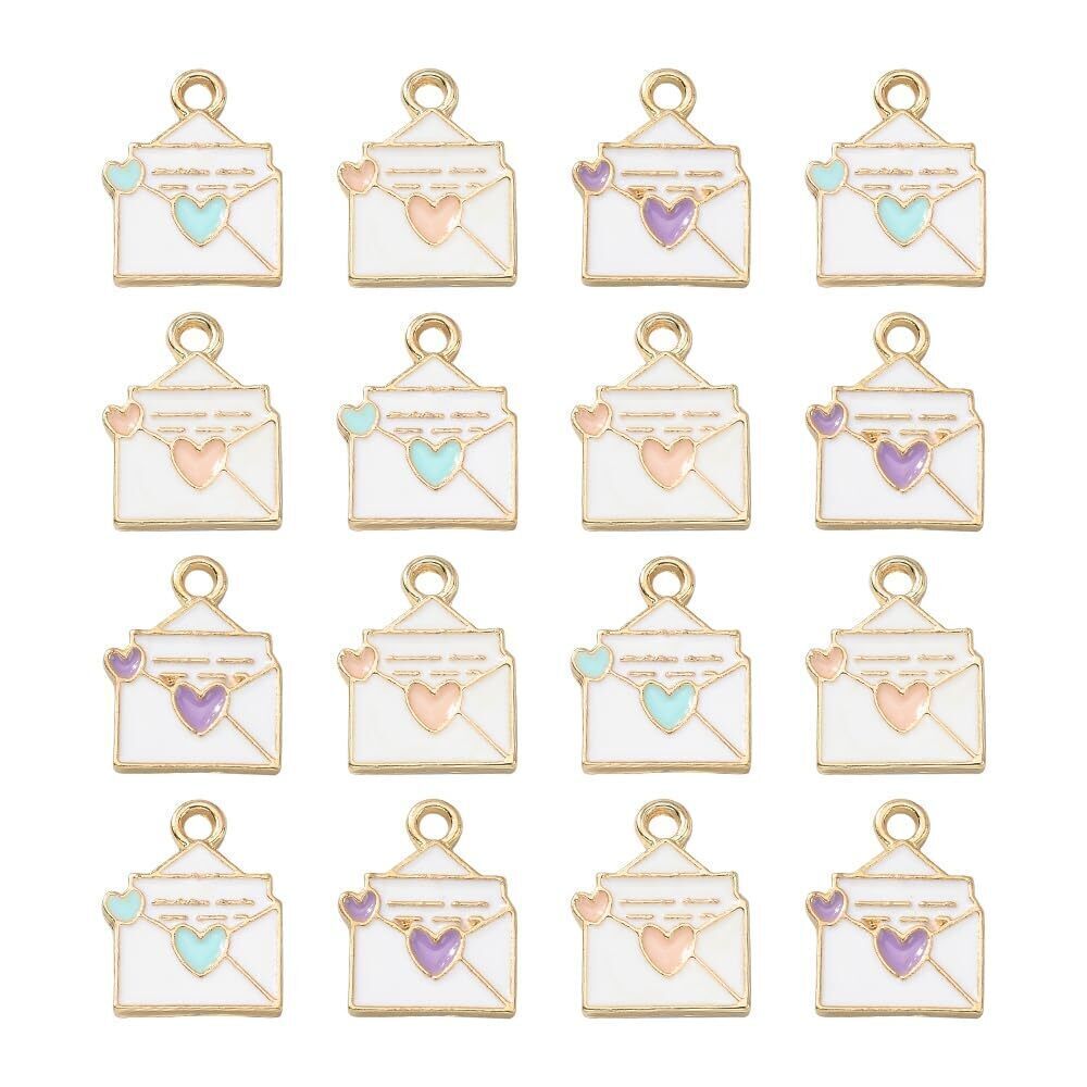 9820 30 pcs 3 Colors Enamel Sweet Heart Love Letter Envelope Charms